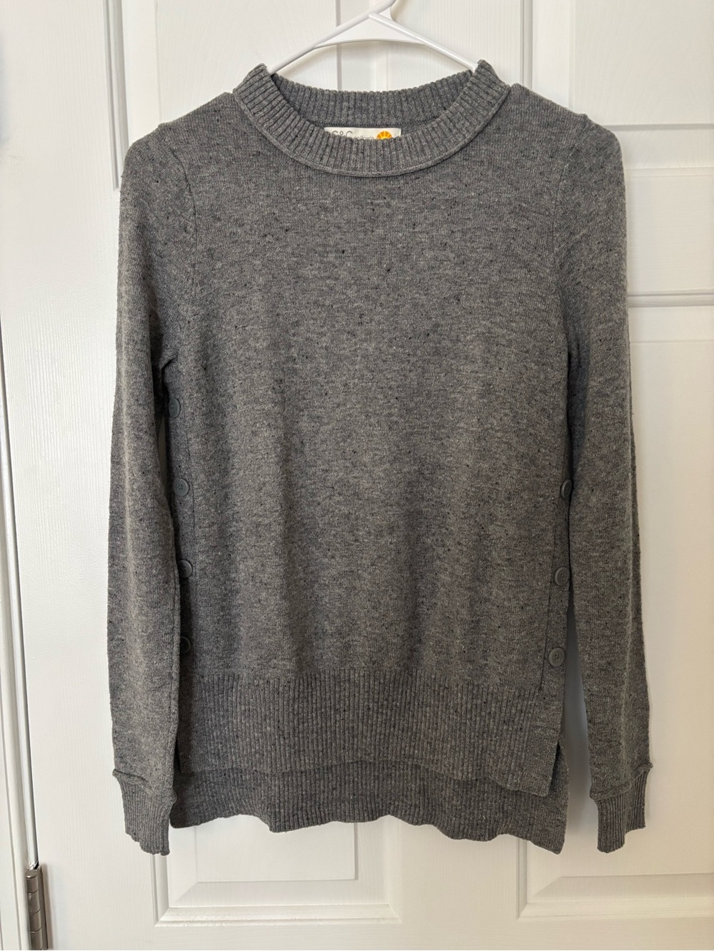 C&C California Women’s Gray Crewneck Sweater Side Buttons Wool Alpaca Small
